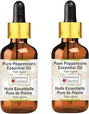 Greenwood Essential Pure Peppercorn Essential Oil (Piper nigrum) Natural Therapeutic Grade Steam Distilled with Glass Dropper (Pack of Two) 100ml X 2 (6.76 oz)