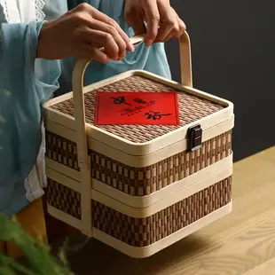 竹編提籃包裝盒禮品盒中秋月餅盒茶葉盒食品盒竹制禮盒