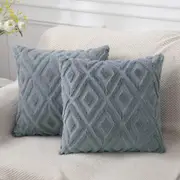 CJWLKJ 2Pcs Soft Faux Fur Throw Pillow Covers 18x18 - Plush Short Wool Velvet Decorative Pillow Covers - Couch Sofa Pillow Covers for Living Room - with 3D Diamond Pattern