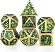 DNDND Metal Dice Set D&D,Glitter Green Heavy DND Dice with Free Metal Case for Role Playing Games Dungeons and Dragons