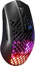SteelSeries Aerox 3 Wireless - Holey RGB Gaming Mouse - Ultra-Lightweight Water Resistant Design - 18K DPI TrueMove Air Optical Sensor- Onyx