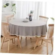 Round Tablecloth Faux Linen Waterproof Tablecloth with Lace 62" Round Grey