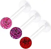 [KJM FASHION] Pack of 3 Transparent Bioflex Labret 1.2 mm 16 g Monroe Earrings