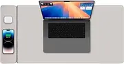 Laser ChargeCore Wireless Charger Desk Mat with 15W Qi MagSafe Charger, Water-Resistant PU Leather, Detachable Magnetic Mouse Pad, USB C Cable – Wireless Charging Station for Phones & Earbuds (Grey)