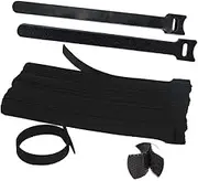 AIMALL 10/20/50x Reusable Magic Cable Ties: Versatile Hook & Loop Organisers for Cords, Audio, and Power Cables, Durable Nylon, Black, Two