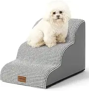 Dog Stairs for Small Dogs, Curved Pet Step with Leakproof Cover, High Density Foam Cat Ramp for Bed or Sofa, Lightweight, Durable, Comfort, 15.7x22.4x15.7 inch, 3 Tiers, White Black