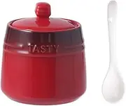 RockTrend Colourful Ceramic Spice Jar Seasoning Box Condiment Pot Sugar Bowl with Lid Spoon-Red