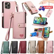 Leather Flip Case Zipper Wallet Cover For iPhone 16e 16 15 14 13 12 11 Pro MAX 8
