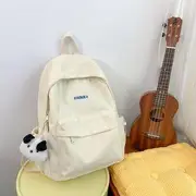 Drawstring Corduroy Backpack With Charm - White - One Size