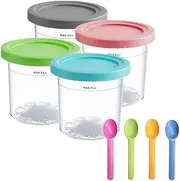 Ice Cream Pints Containers, Replacement for Ninja Creamis Pints and Lids - 4 Pack, Compatible with NC300, NC301,CN305A, NC299AM Series, Ice Cream Cups for Ninja Creamis Deluxe(with 4Spoon)