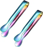 Ice Tongs Sugar Tongs Mini Serving Tongs Stainless Steel Appetizers Tongs (Rainbow Color)