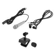 Mini Mic Tiny Microphone Type C Bracket, Sponge Cover, Earphones Silver