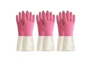 BOOMJOY 3 Pairs Latex Cleaning Gloves Heavy Duty Dishwashing Gloves Reusable Gloves Pink