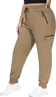 [SEKINO] Women's Plus Size Hiking Cargo Pants Lightweight Quick Dry Joggers Athletic Workout Outdoor Zipper Pockets Pants, Khaki, 4X-Large
