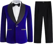 [Kidinix] Boys Tuxedo Suit 3 Pieces Kids Formal Slim Fit Velvet Suits Set for Wedding Prom Party
