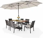 Costway 480cm Double-Sided Patio Umbrella w/Auto-Charging Solar Panel & 48 Solar Lights, Extra Large Twin Market Umbrella w/Crank & Base, Outdoor Poolside Garden Umbrella