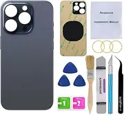OEM Rear Back Glass Replacement for iPhone 15 Pro 6.1-inches with Reparing Tool Kit and Pre-Installed Adhesive (Blue Titanium)