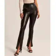 Abercrombie & Fitch Black Faux Leather Skinny High Rise Split Hem Pants Size 24