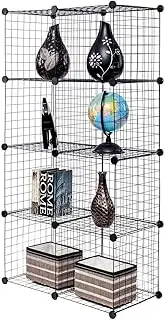 [Giantex] Wire Cube Storage Organizer, 8-Cube Metal Wire Grid Storage Shelves, Stackable Modular Shelving Organizer, DIY Bookcase Closet Organizer for Bedroom, Living Room, Office, Black