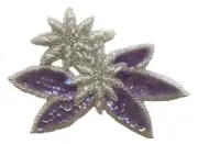 Lavender Double Flower Floral Beaded Sequined Sew-On Applique Craft Patch VTG