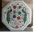 24" Multicolor Gemstones Inlay Coffee Table Top Elegant Marble Side Table Decor
