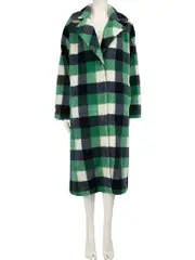 Checked Long Faux Shearling Coat