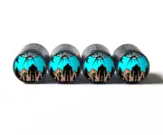 Bigfoot, Alien, and Spaceship Tire Valve Caps - Black Aluminum - Set of Four