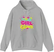 [X.Style] This Girl Glows Retro Tie Dye Neon Bright Colors 80s 90s Aesthetic Hoodie for Adults Hooded Neck Long Sleeve Pullover Grey S