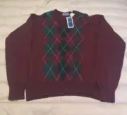 Pendleton Men’s Argyle 100% Virgin Wool Vneck Sweater Size XL Burgundy New W/Tag