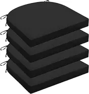 [Wellsin] Outdoor Chair Cushions for Patio Furniture - Patio Chair Cushions Set of 4 - Waterproof Round Corner Outdoor Seat Cushions 17"X16"X2", Black