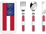 Georgia State Flag 3 Piece Set For Camping Stainless Steel Flatware, Spoon, Fork, Knife, Ideal For Outdoor