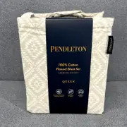 Pendleton Flannel QUEEN SIZE Aztec Sheet Set 4 Pc cream 100% Cotton