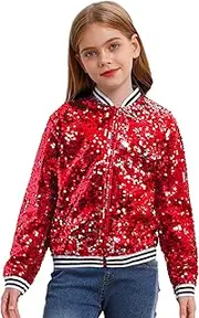 [Rswnyirn] Girls Sparkle Bomber Flight Jacket Hip Hop Jazz Modern Dance Coat Top Stage Performance Costume