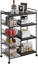 Kitchen Cart Multifunctional Storage Rack Kitchen Island Utility Rolling Cart 4 Tier+3 Tier Shelves Coffee Bar Microwave Stand Drink Cart