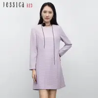 在飛比找momo購物網優惠-【Jessica Red】知性優雅格紋花呢修身長袖洋裝824