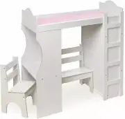 White Wood 18" Doll Loft Bed Desk Chair Clothes Armoire Furniture