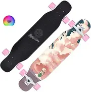 Sports Longboard Skateboard, 47" 7-Layer Maple Super Light Flashing Wheel Double Tilted Beautiful Yearning Pattern Brush Street Dance Board Beginner Adult Girl Professional Skateboard
