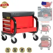 Comfortable Rolling Mechanic's Stool with Tool Storage - 350 lbs Capacity