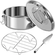 Flan Mold with Lid, Stainless Steel Flan Pan Mold with Handle, 1.5QT Capacity Baking Flan Maker with Steam Rack and Cake Spatula Portable Round Flan Baking Pan for Making Cheesecake Cupcake Pudding