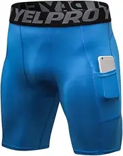 Medicle Mens Compression Shorts Gym Running Short Tights Breathable Fitness Workout Shorts with Phone Pockets Blue