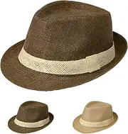 [XINCHIA] Mens Panama Hat Fedora Straw Trilby Hat Summer Beach Sun Hat Floppy UV Protection Straw Sun Hat Roll up Packable Panama Fedora Hat Cowboy Hat Summer Sun Visor Hat Short Brim Jazz Cap 56-58cm