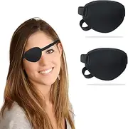 2 pcs Black Eye Patches for Adults Kids,Medical Eye Patch for Left or Right Eye,Adjustable Flat Eyepatch for Under Glasses, Halloween Costume Pirate Cosplay