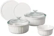 Corningware French White 7-Pc Ceramic Bakeware Set with Lids, Chip and Crack Res