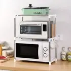 Double Stainless Steel Microwave Oven Shelf Kitchen Storage Holders Home