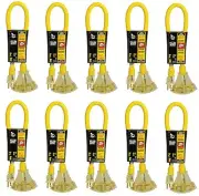 (10) Coleman Cable 2882 Power Block 2' Ft 15A 12 Ga Triple Outlet Extension Cord