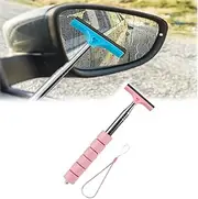 Car Side Mirror Squeegee,Retractable Wing Mirror Wiper Cleaner,Retractable Auto Glass Squeegee,Water Cleaner with Telescopic Long Rod,for Rainy Foggy Weather,Universal Automotive Accessories (Pink)