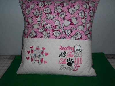 Cat With Hearts Reading Pillow with book pocket.