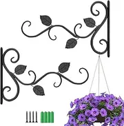 2 Pcs Hanging Plant Bracket 12-Inch, Wall Hook Hanging Plant Brackets, Black Iron Plants Indoor/Outdoor Planter Hangers Hooks for Hanging Lantern, Wind Chimes, Bird Feeders, Wind Chimes, Planters