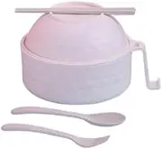 32oz Microwave Ramen Bowl Set,Ramen Noodle Bowl with Lid Handle and Cutlery，for College Dorm, Homestay, Camping,Apartment Essentials (6pcs-Set) (Beige)