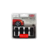 SAAS Wheel Nuts Mag 12 x 1.25 Black Finish 43mm Length - in a Pack of 5